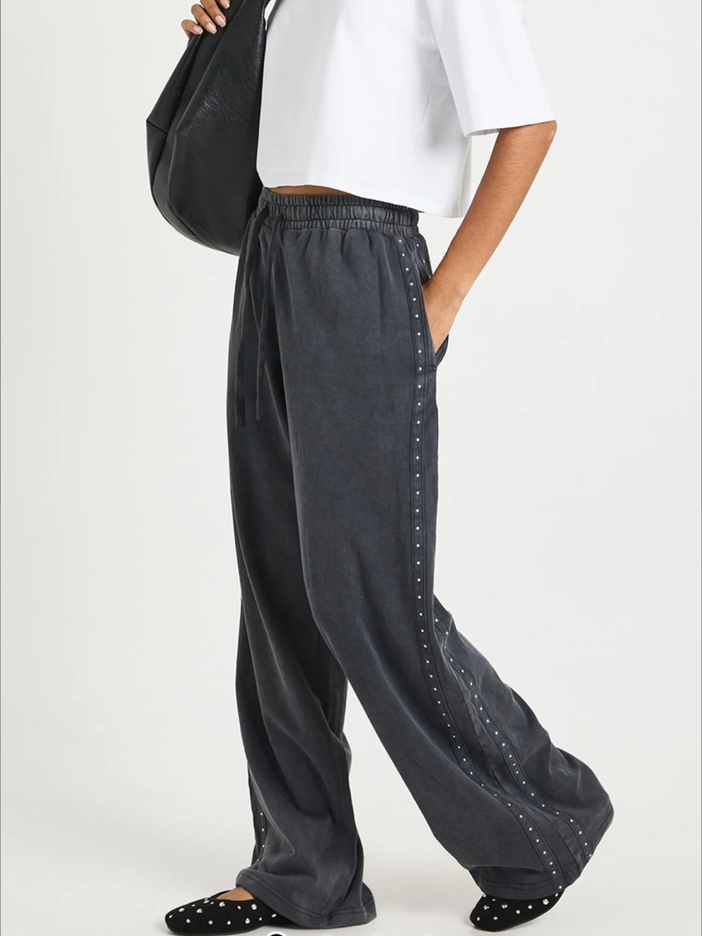 Washed Studded Straight Leg Joggers